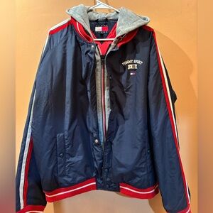 Tommy Hilfiger Jacket Hooded Zip Up Snap Button Lined Inside Pocket Size XL